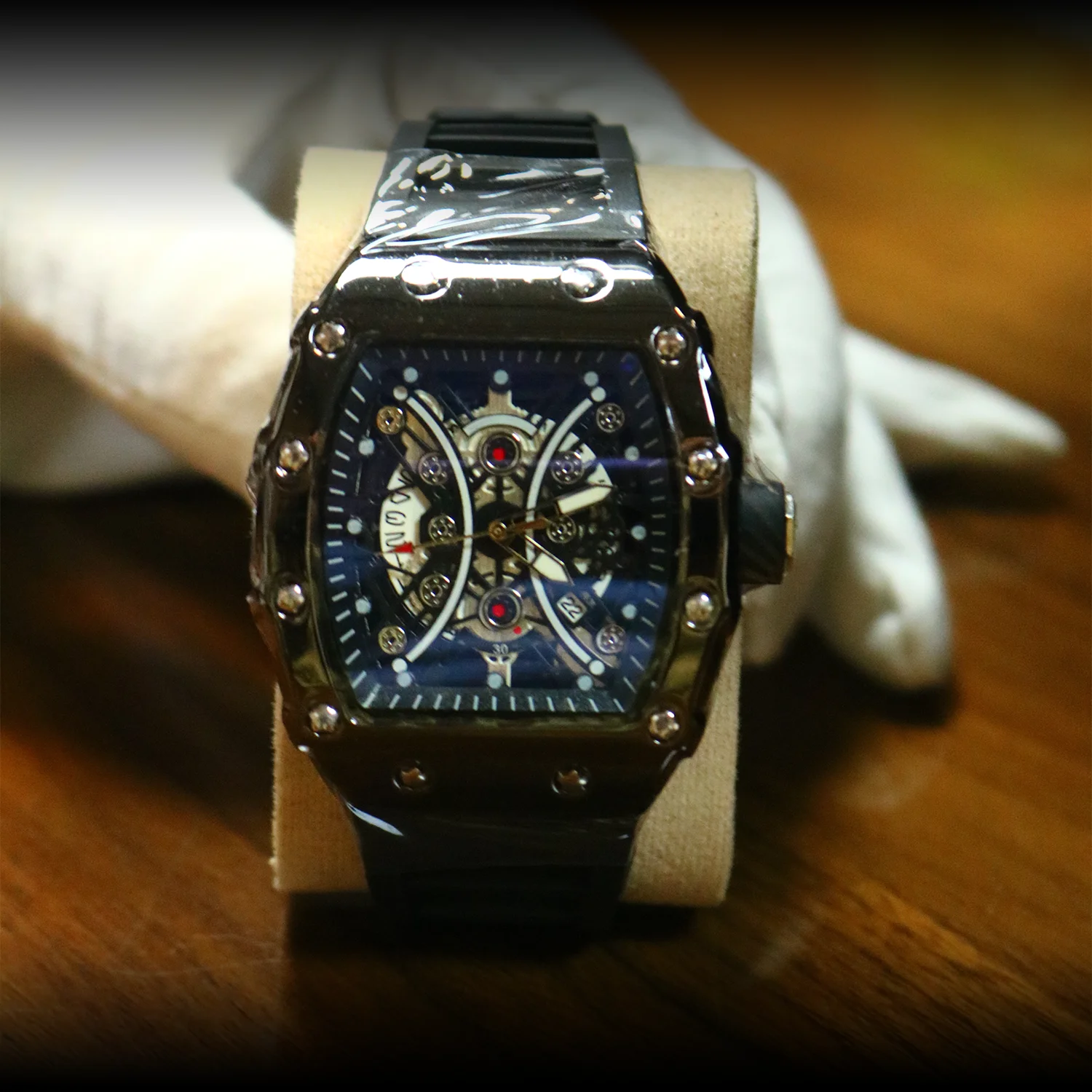 Transparent skeleton dial detail
