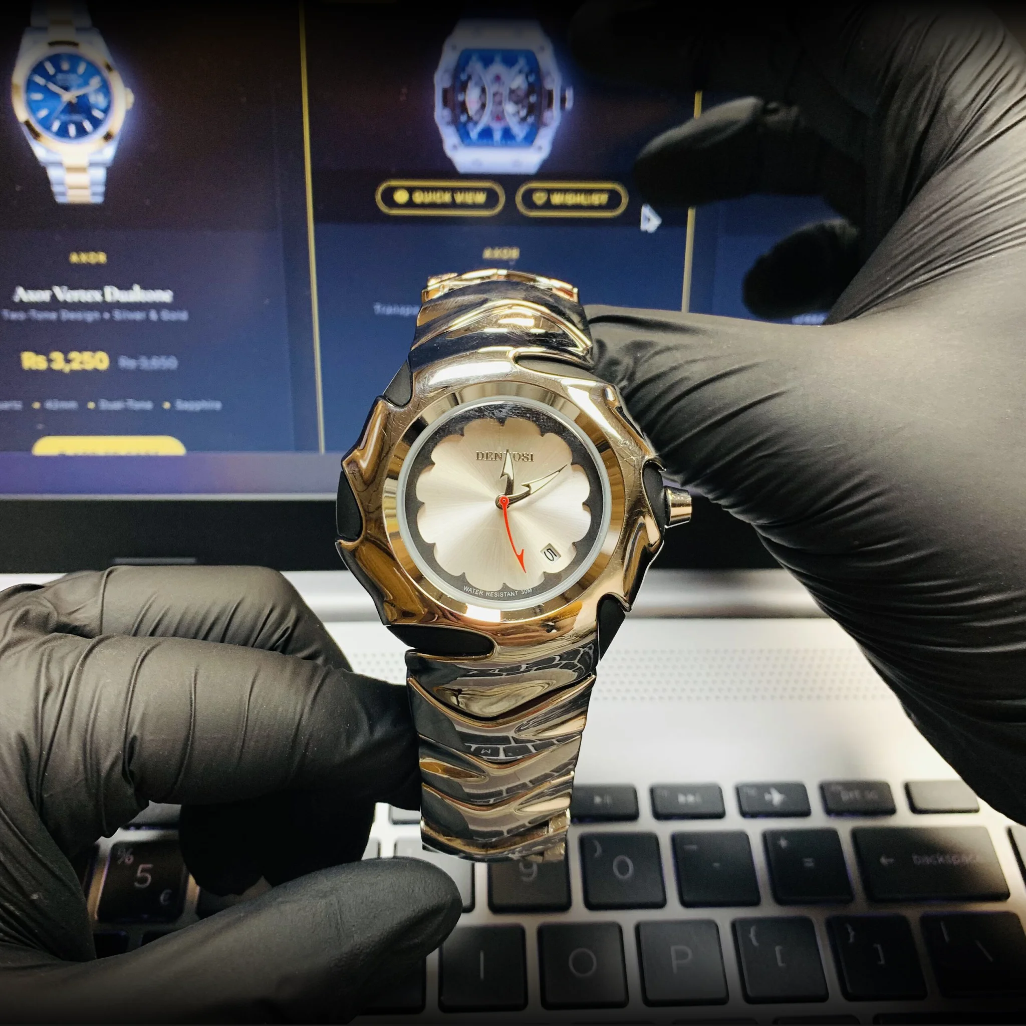 AXOR Venom Bloom front view — heavy metal flower dial